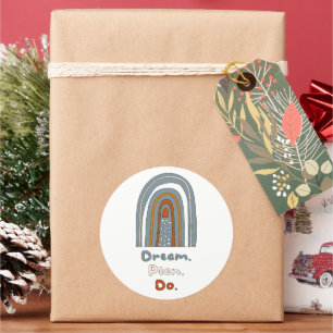 Sticker Rond Rêver, planifier, faire motivationnel boho arc-en-