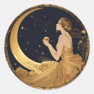 Sticker Rond Rêves célestes : Lune minimaliste & Mur étoile D