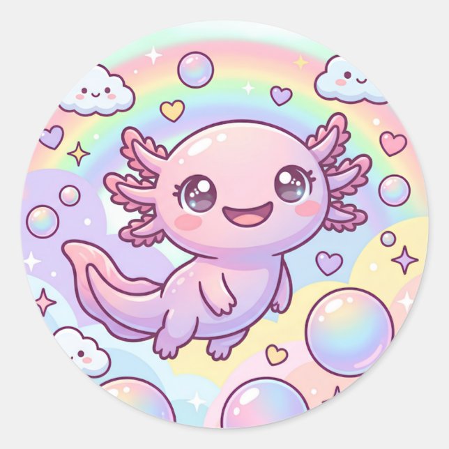 Sticker Rond Rêves de Axolotl Arc-en-ciel (Devant)