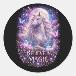 Sticker Rond Rêves de licorne au clair de lune