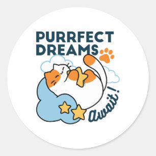 Sticker Rond Rêves Parfaits Attendent – Rêve de Chat Mignon End