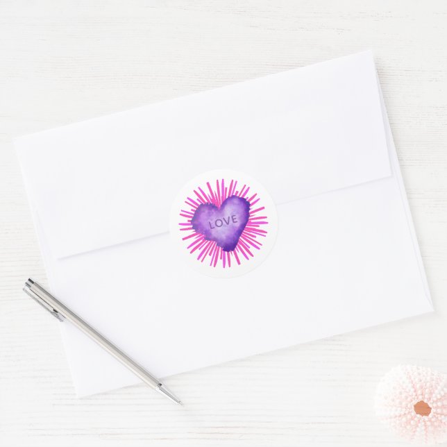Sticker Rond Révolution violette avec AMOUR (Enveloppe)