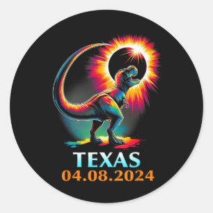 Sticker Rond Rex Dinosaur Texas Total Solar Eclipse 2024