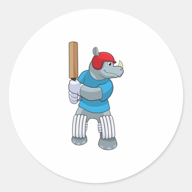 Sticker Rond Rhino au cricket avec chauve-souris de cricket (Devant)