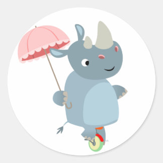 Sticker Rond Rhino avec parapluie sur l'autocollant Unicycle
