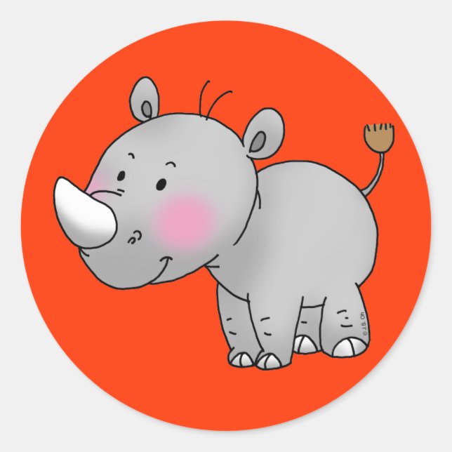 Sticker Rond rhino bébé mignon (Devant)