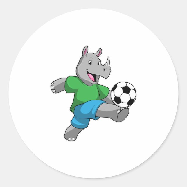 Sticker Rond Rhino comme joueur de football avec Soccer (Devant)