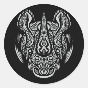 Sticker Rond Rhino Face Design ornemental