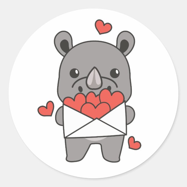Sticker Rond Rhino Pour la Saint-Valentin mignon Animaux Coeur (Devant)