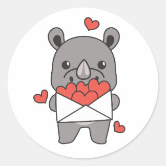 Sticker Rond Rhino Pour la Saint-Valentin mignon Animaux Coeur