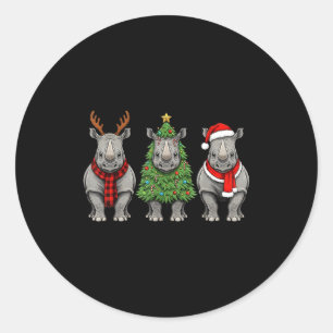 Sticker Rond Rhinocéros de Noël rétro Santa Safari Animal de re