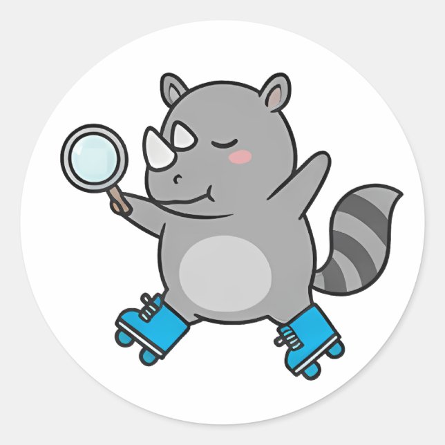 Sticker Rond Rhinocéros détective (Devant)