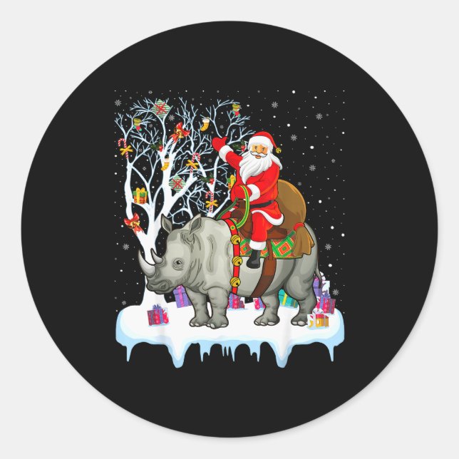 Sticker Rond Rhinoceros Lover Xmas Gift Santa Riding Rhino Chri (Devant)