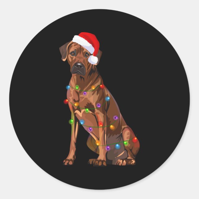 Sticker Rond Rhodesian Ridgeback Christmas Lights Xmas Dog Love (Devant)
