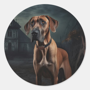 Sticker Rond Rhodesian Ridgeback Halloween effrayant