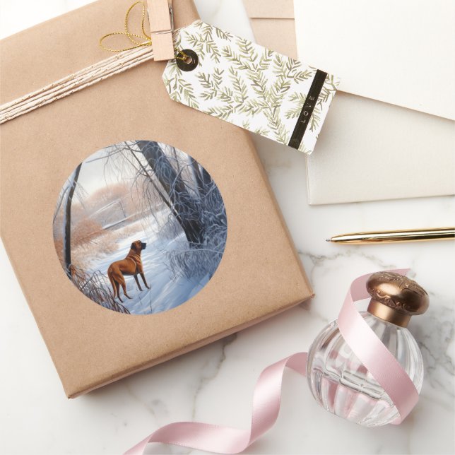 Sticker Rond Rhodesian Ridgeback Laisser Neige Noël (Cadeaux)