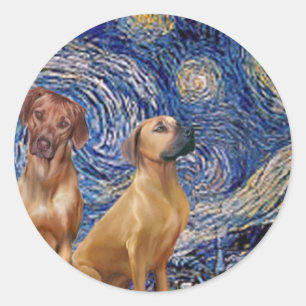 Sticker Rond Rhodesian Ridgeback Pair - Nuit étoilée