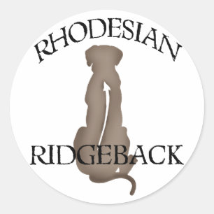Sticker Rond Rhodesian se reposant Ridgeback avec le texte