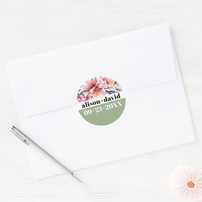 Sticker Rond Rhododendron branche et mariage typographie audaci (Enveloppe)