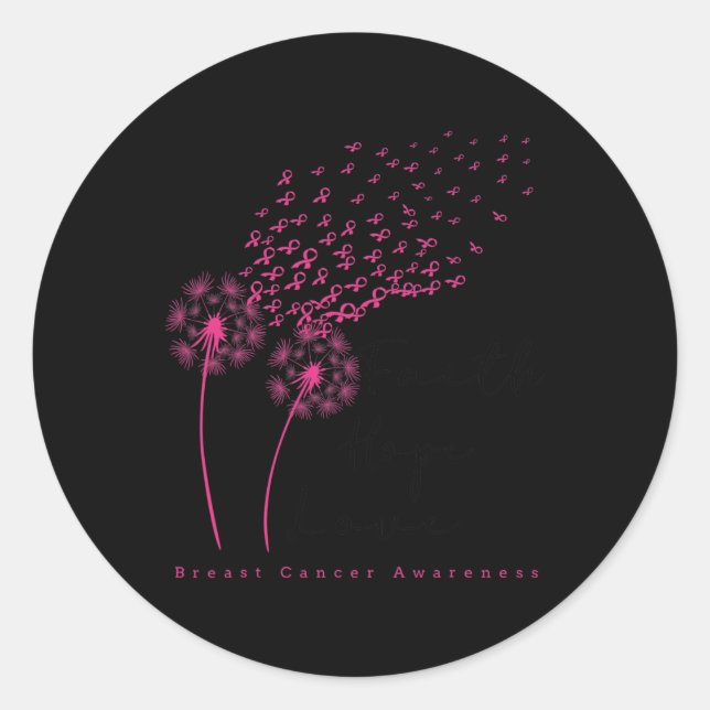 Sticker Rond Ribbon Dandelion Foi Espoir Amour Cancer du sein (Devant)