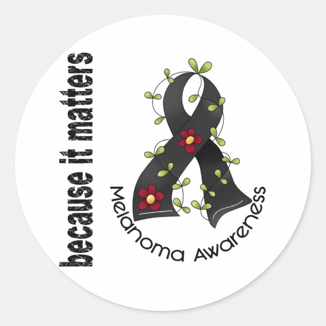 Sticker Rond Ribbon de la fleur du cancer de la peau 3 (Devant)