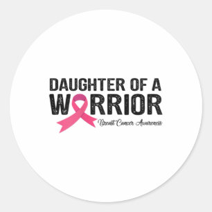 Sticker Rond Ribbon Fille D'Un Guerrier Cancer Du Sein
