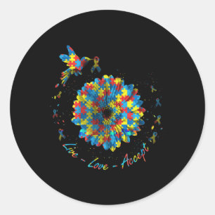 Sticker Rond Ribbon Fleur Oiseau Puzzle Amour En Vie Accepter A