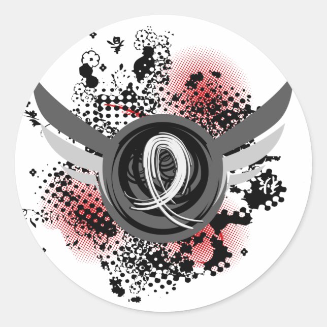 Sticker Rond Ribbon Pearl Et Ailes Cancer Du Poumon (Devant)