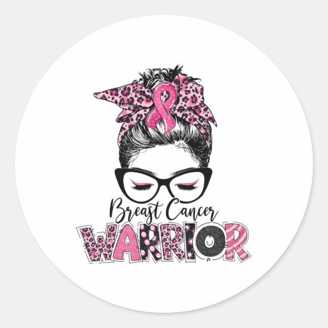 Sticker Rond Ribbon rose Cancer du sein guerrier de sensibilisa (Devant)