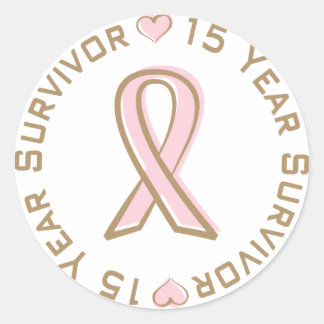 Sticker Rond Ribbon rose Cancer du sein Survivant 15 ans