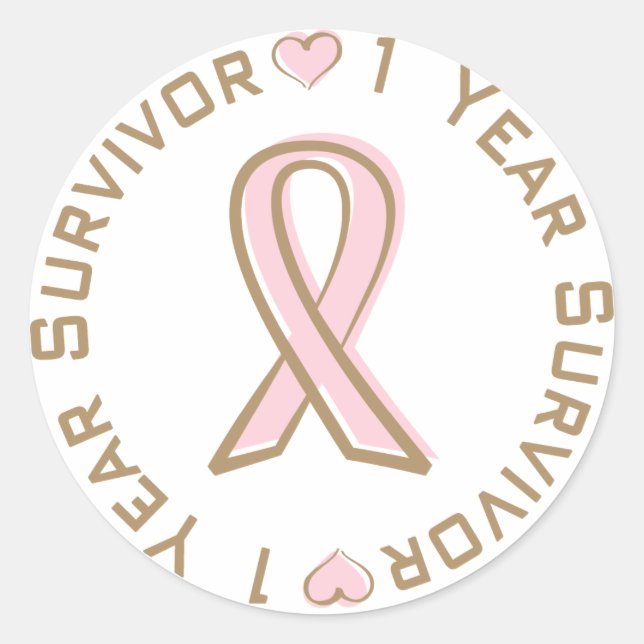 Sticker Rond Ribbon rose Cancer du sein Survivant 1 an (Devant)