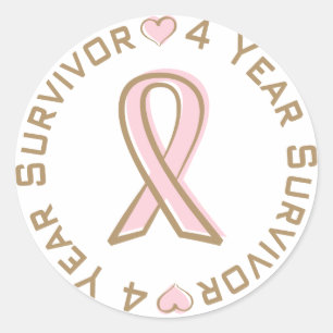 Sticker Rond Ribbon rose Cancer du sein Survivant 4 ans