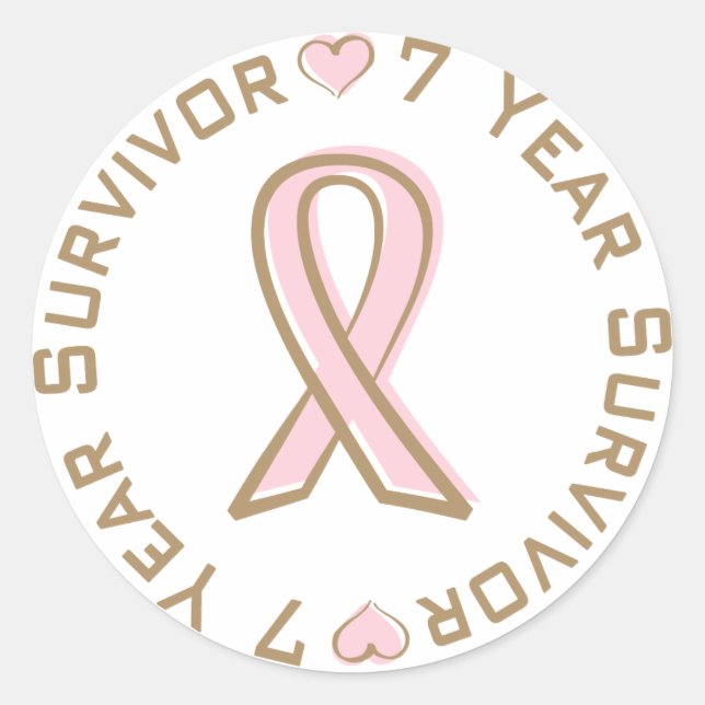 Sticker Rond Ribbon rose Cancer du sein Survivant 7 ans (Devant)