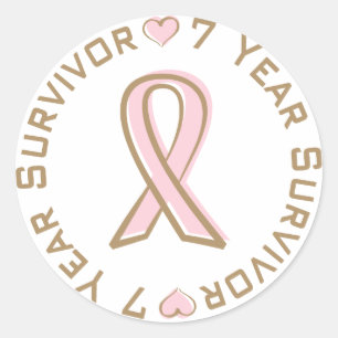 Sticker Rond Ribbon rose Cancer du sein Survivant 7 ans