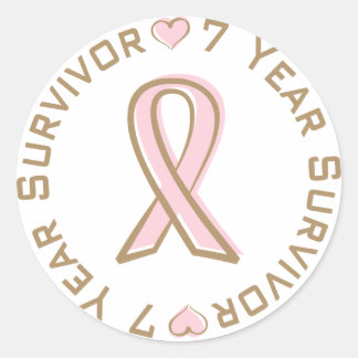 Sticker Rond Ribbon rose Cancer du sein Survivant 7 ans
