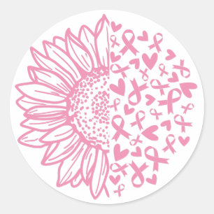 Sticker Rond Ribbon rose Conscience du cancer du sein Tournesol