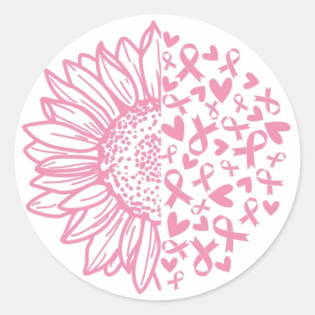 Sticker Rond Ribbon rose Conscience du cancer du sein Tournesol (Devant)