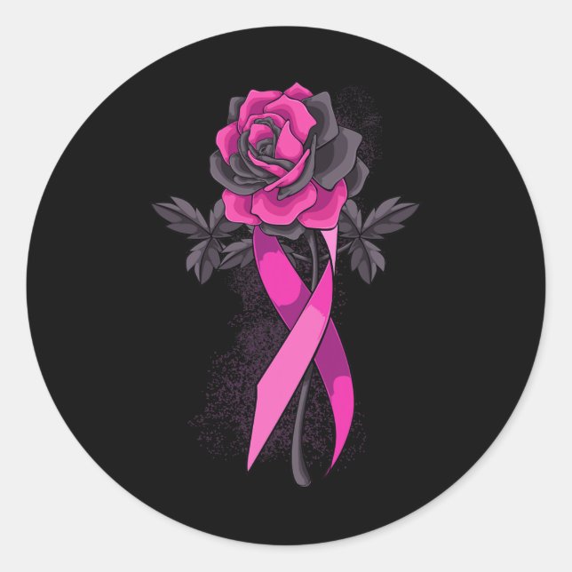 Sticker Rond Ribbon Rose Sensibilisation au cancer du sein Surv (Devant)