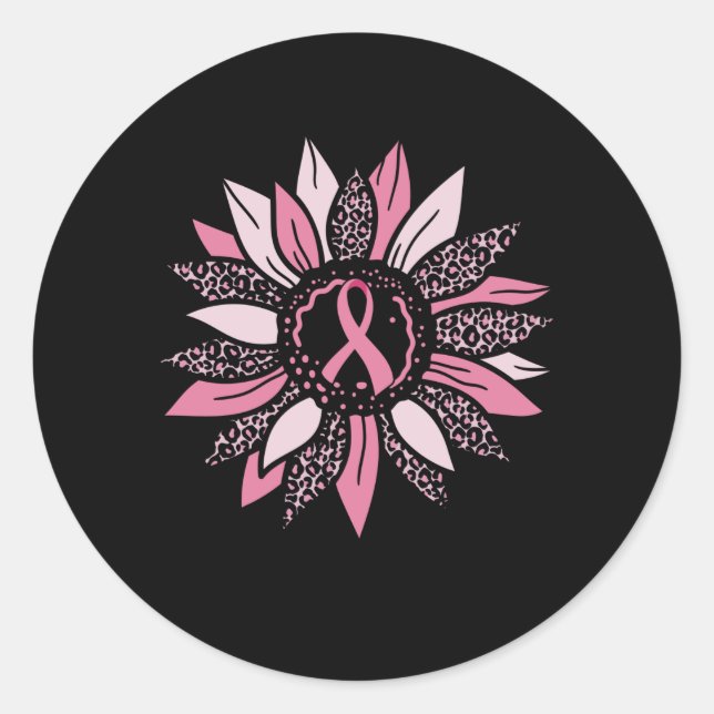 Sticker Rond Ribbon rose Sunflower Breast Cancer Sensibilisatio (Devant)