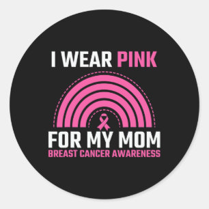 Sticker Rond Ribbon Sensibilisation au cancer du sein Je porte 