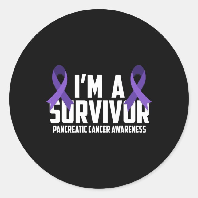 Sticker Rond Ribbon Violet Je Suis Un Survivant Cancer Pancréat (Devant)