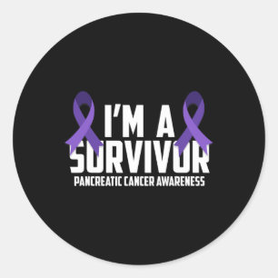 Sticker Rond Ribbon Violet Je Suis Un Survivant Cancer Pancréat