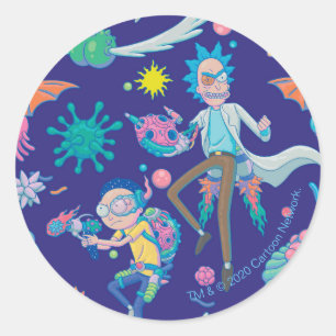 Sticker Rond RICK ET MORTY™ Parmi les Motifs de cellules infe