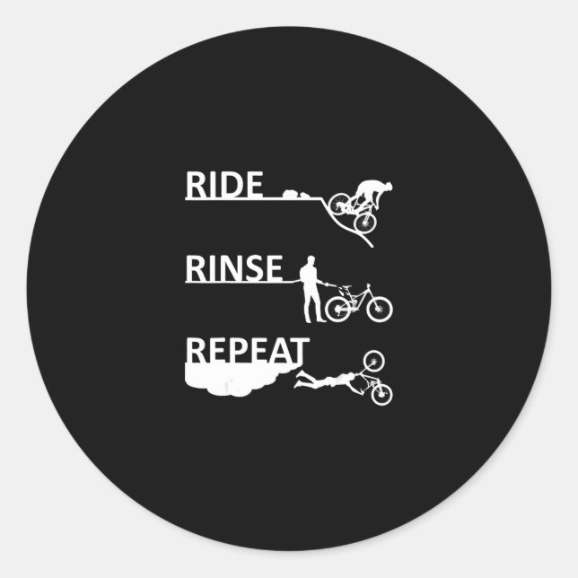 Sticker Rond Ride Rinse Répéter Funny Mountain Vélo (Devant)