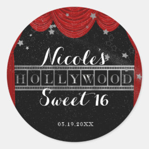 Sticker Rond Rideaux HOLLYWOOD rouges & décoration de fête arge