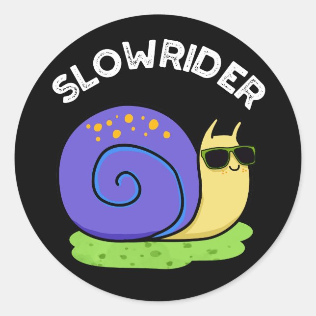 Sticker Rond Rider Lent Drôle Petit Rider Pun escargot Dark BG (Devant)