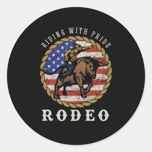 Sticker Rond Riding Avec Fierté Rodéo Cowboy Bull Riding USA Gi (Devant)