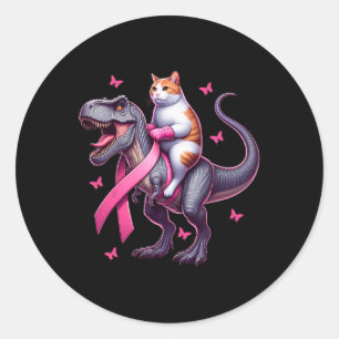 Sticker Rond Riding Chat T Rex Dinosaur. Sensibilisation au can
