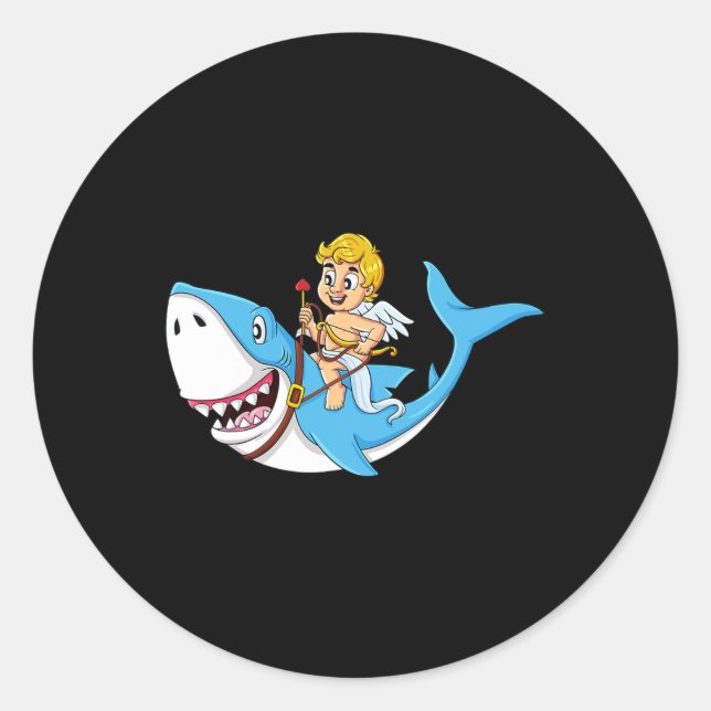 Sticker Rond Riding Cupid Shark Valentines Jour Amusants Garçon (Devant)