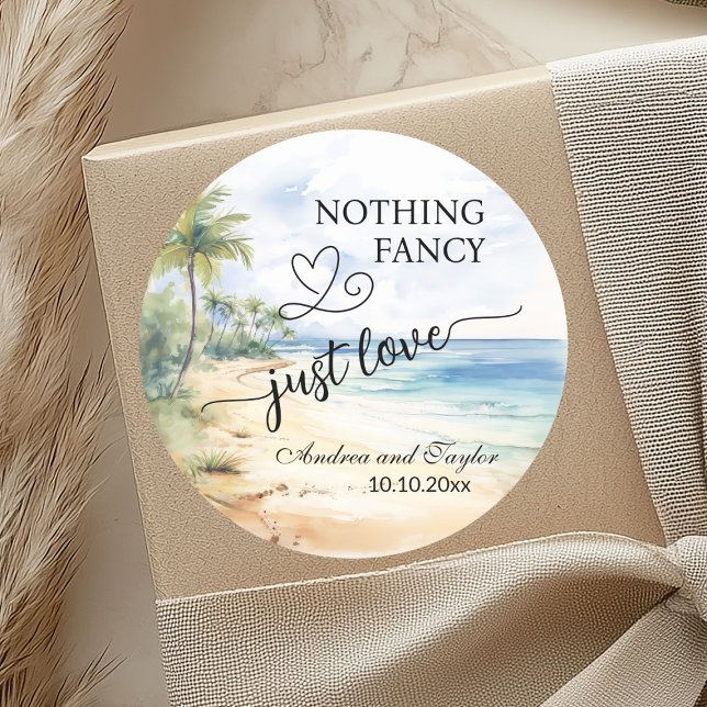 Sticker Rond Rien De Fancy Just Love Beach Palm Trees Mariage (Créateur téléchargé)